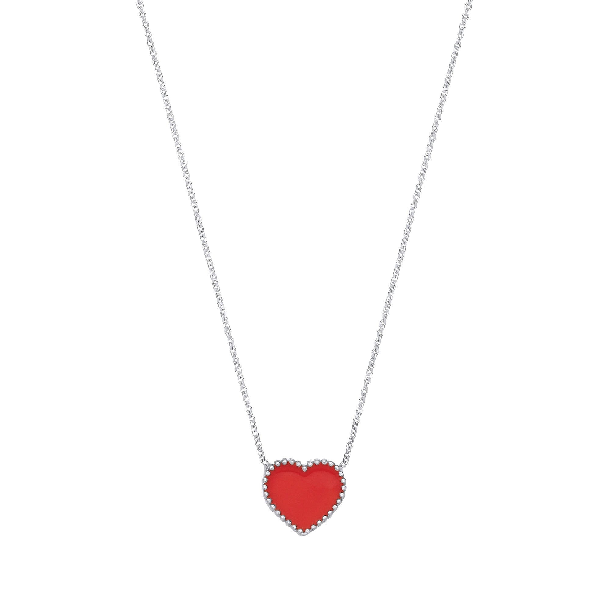 Sterling Silver Red Enamel Heart Pendant on Chain