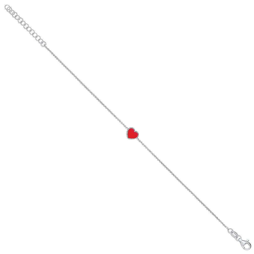 Sterling Silver Red Enamel Heart Ladies Bracelet