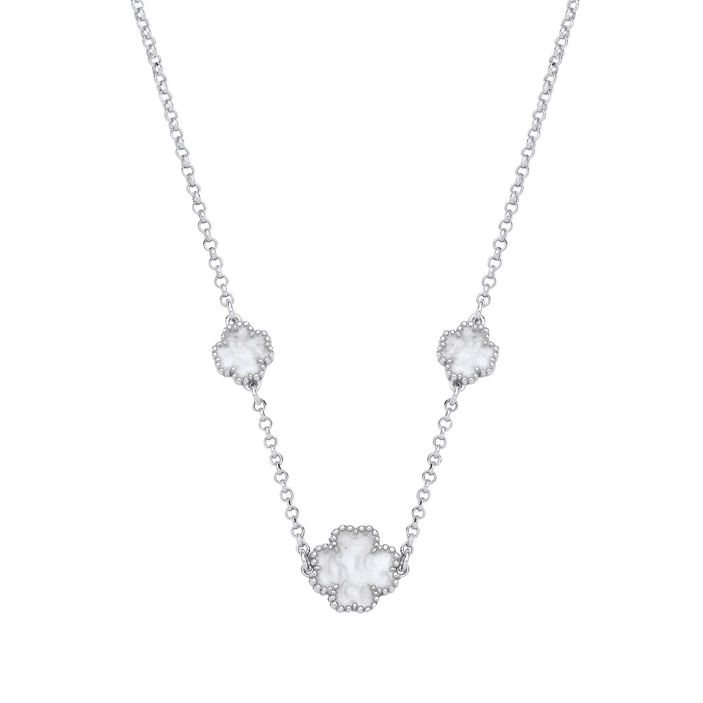 Sterling Silver White Enamel Four Leaf Clover Necklace