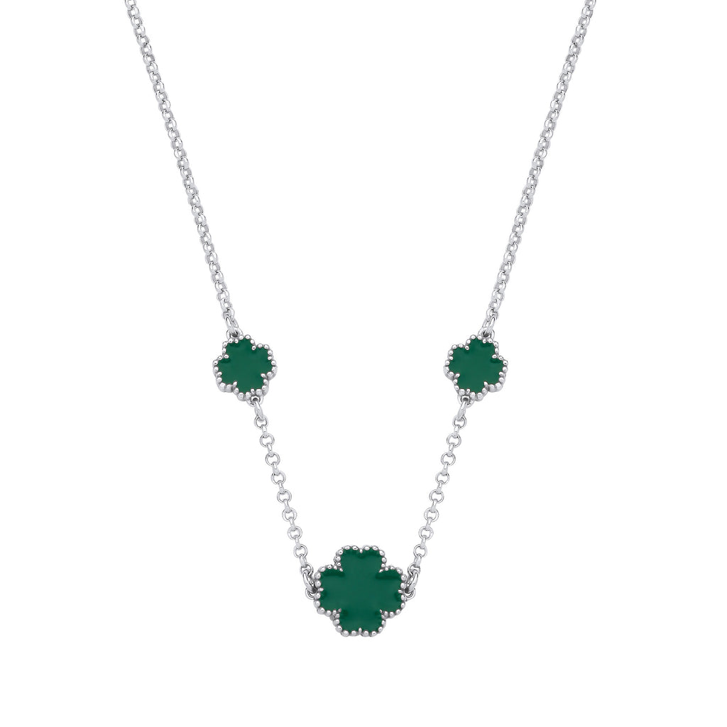 Sterling Silver Green Enamel Four Leaf Clover Necklace