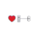 Sterling Silver Red Enamel Heart Studs