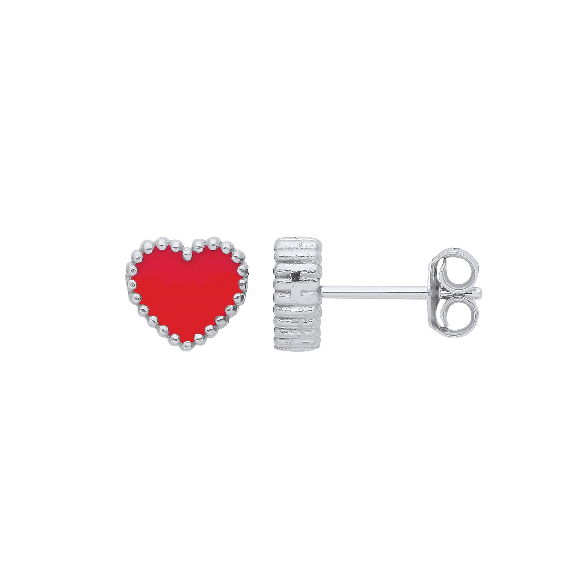 Sterling Silver Red Enamel Heart Studs