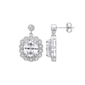 Sterling Silver Halo Drop Cubic Zirconia Earrings