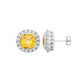 Sterling Silver Yellow Cubic Zirconia Halo Stud Earrings