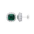 Sterling Silver Green Cubic Zirconia Halo Stud Earrings