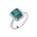 Sterling Silver Cubic Zirconias & Green Fusion Stone Centre in Emerald Cut Ring