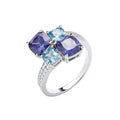 Sterling Silver Blue Cubic Zirconias Cross-Over Ring