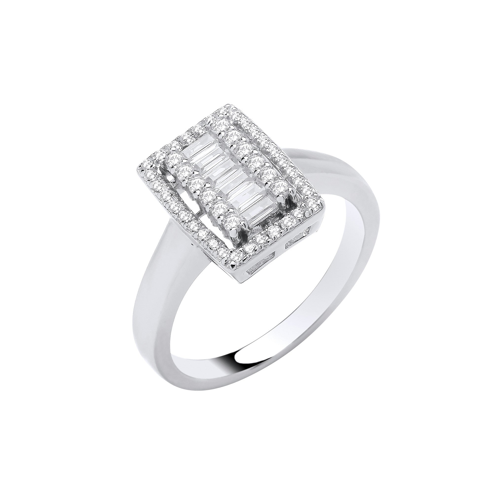 Sterling Silver Emerald Halo Style Cubic Zirconias Ring