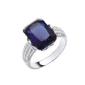 Sterling Silver Deep Blue Emerald Cut Cubic Zirconia Ring