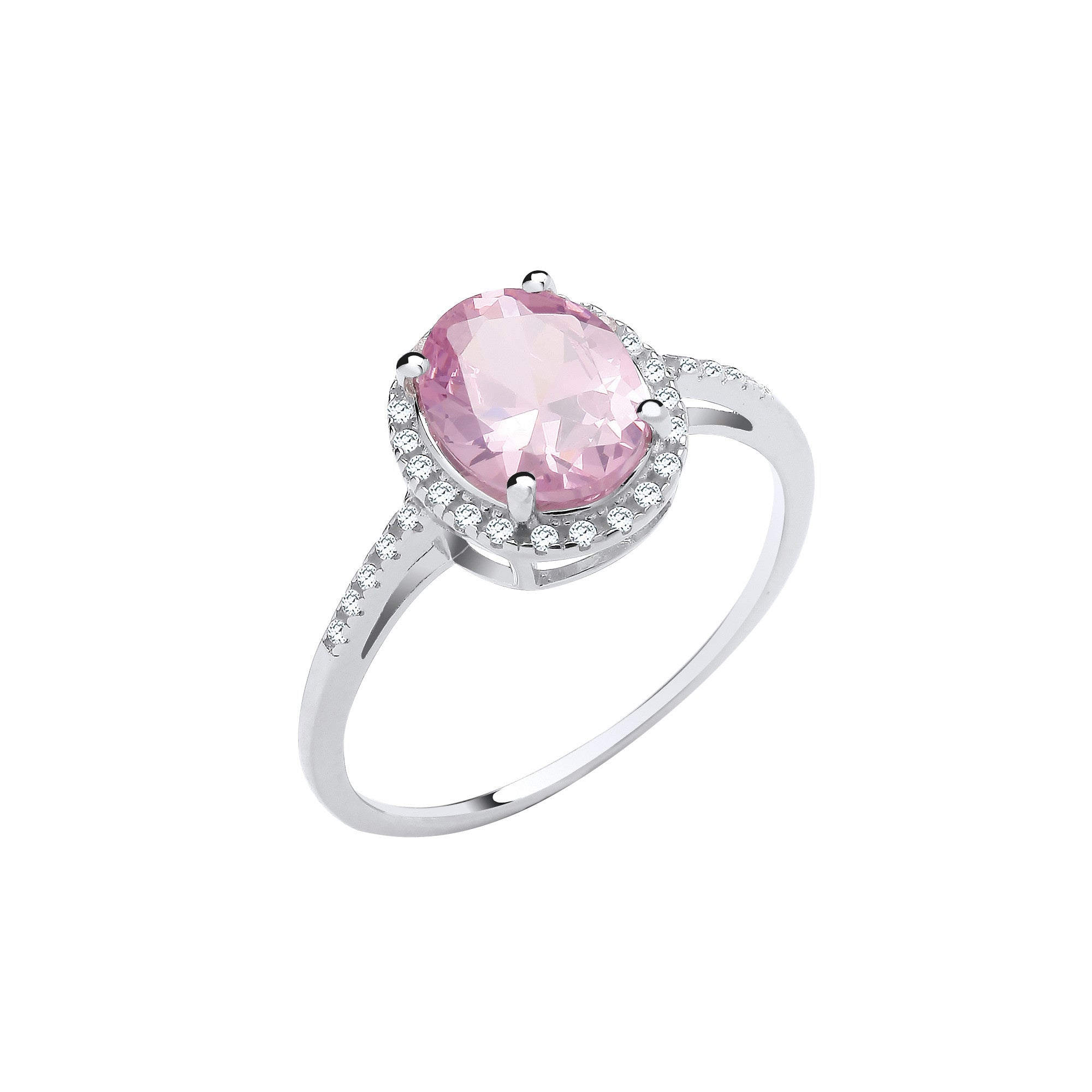 Sterling Silver Pink Oval Cubic Zirconia Engagement Ring