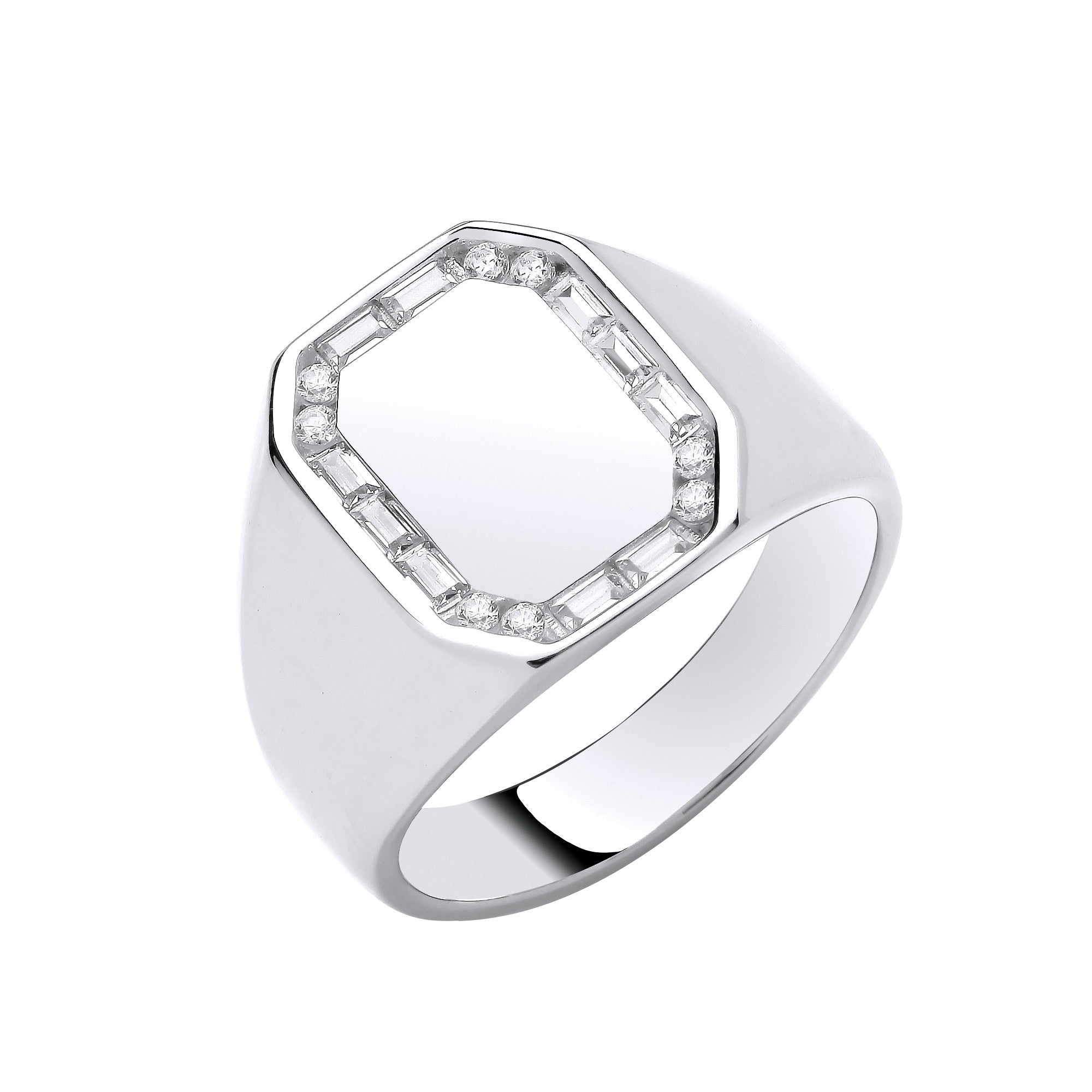 Sterling Silver Cubic Zirconias Signet Gents Ring