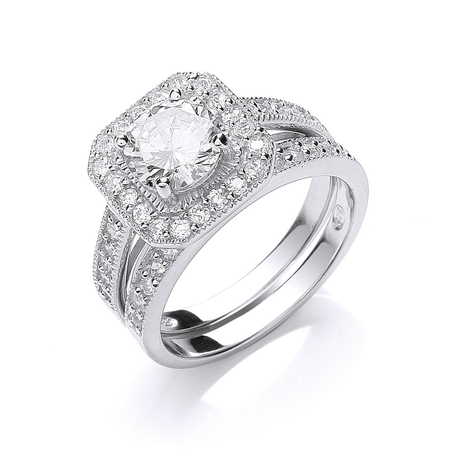 Sterling Silver Bridal Set Cubic Zirconia Ring