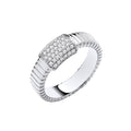 Sterling Silver Ribbed Link with Cubic Zirconia ID Plate Ring