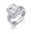 Sterling Silver Bridal Set Cubic Zirconia Emerald Cut Centre Ring