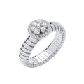 Sterling Silver Ribbed Link Cubic Zirconia Cluster Ring