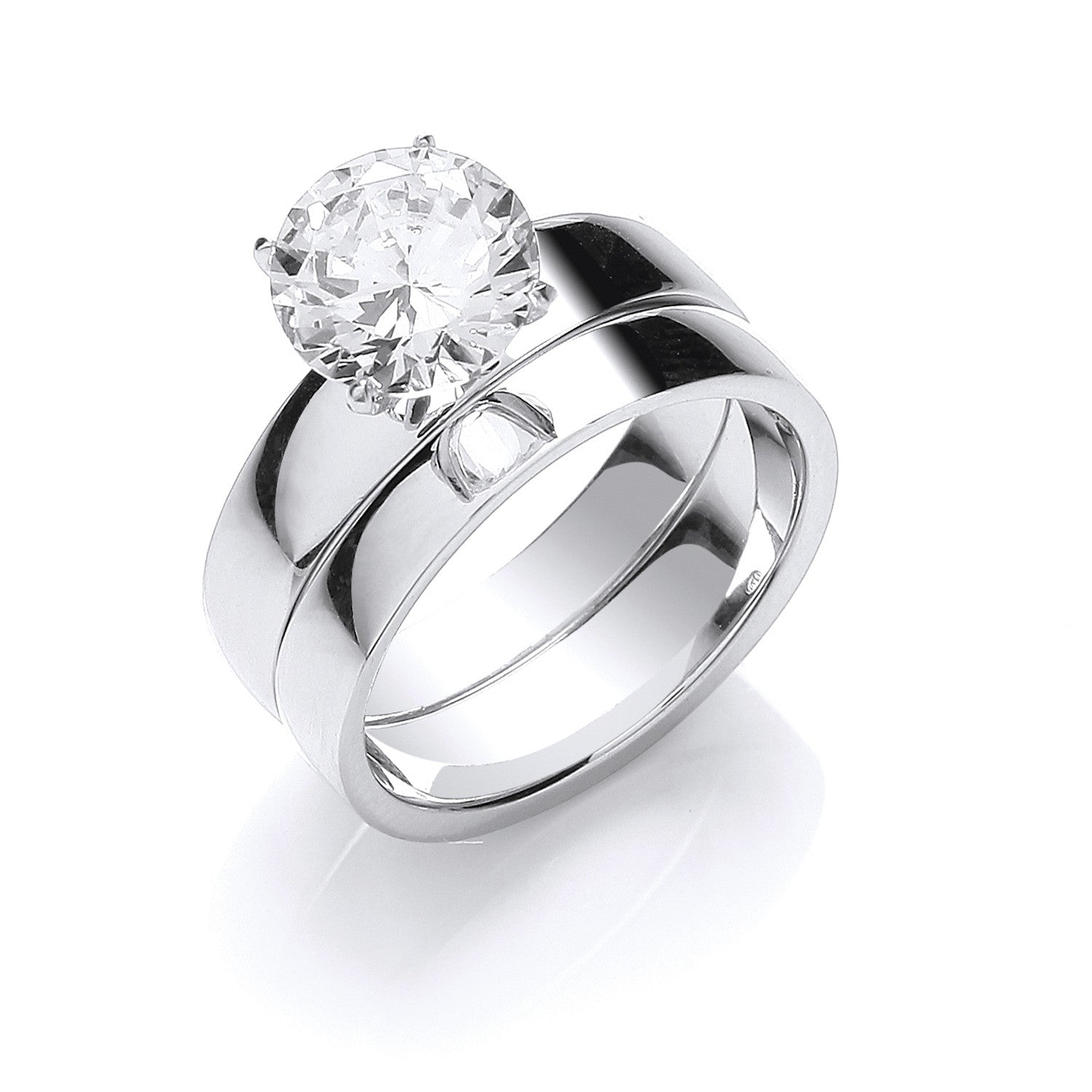 Sterling Silver Cubic Zirconia Solitaire Bridal Set Ring