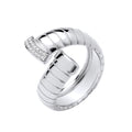 Sterling Silver Ribbed Cross-Over Cubic Zirconia Ring