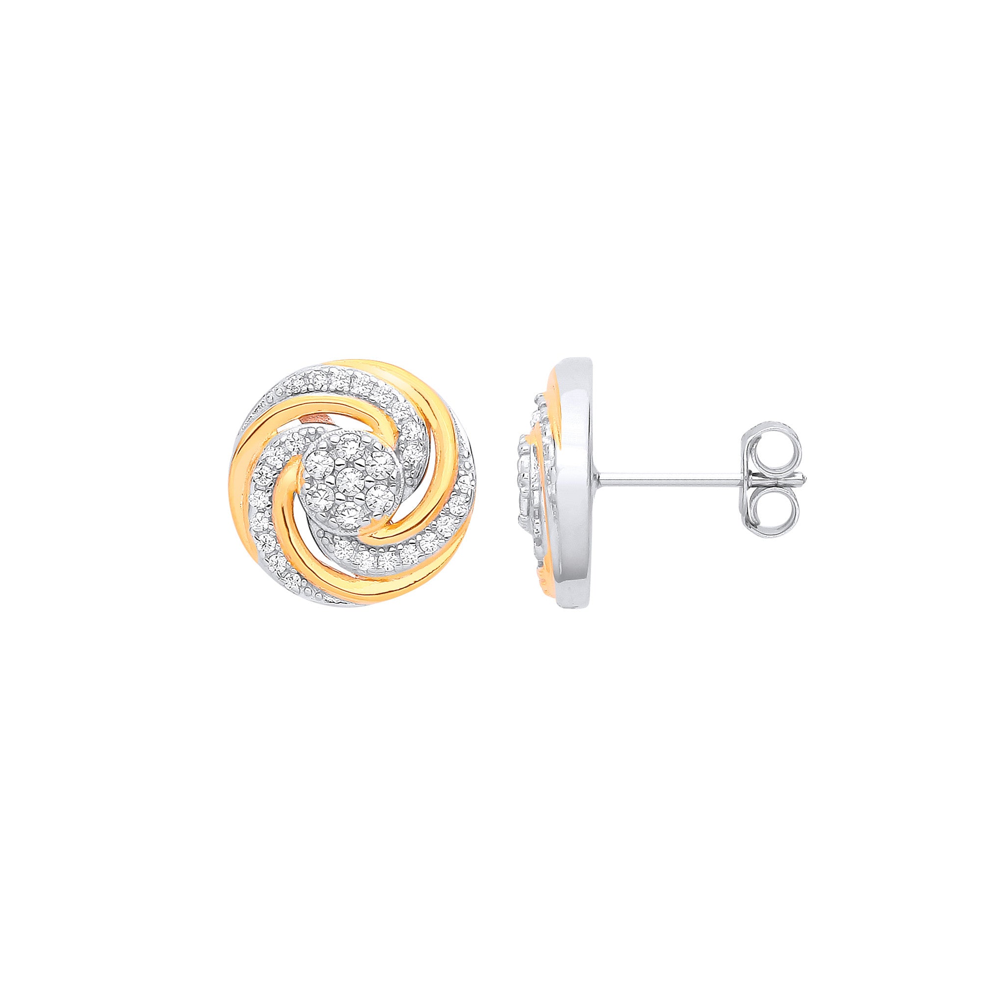 Sterling Silver & Yellow Gold Cubic Zirconia Plated Swirl Stud