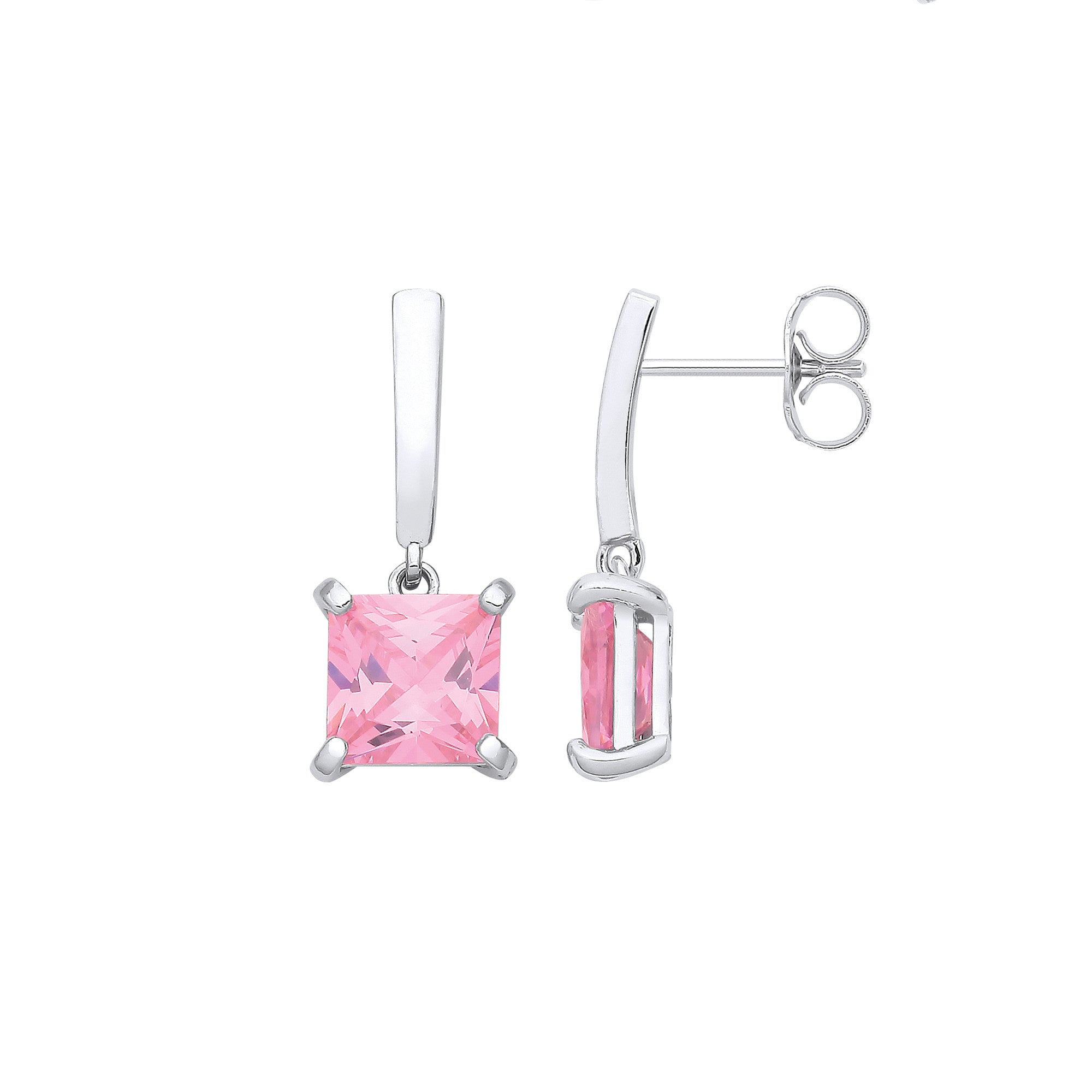 Sterling Silver P/cut Pink Cubic Zirconia Drop Earrings