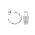Sterling Silver Ribbed Link with Cubic Zirconia ID Plate Earrings