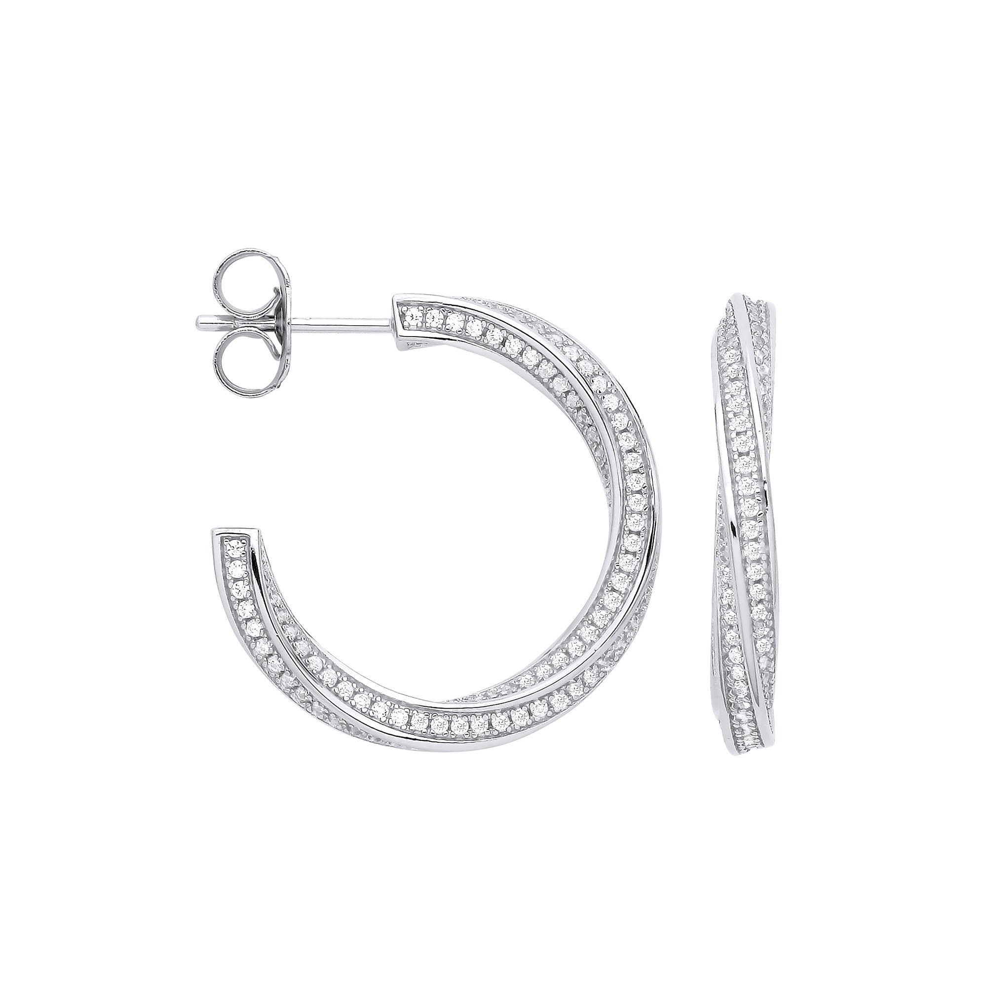 Sterling Silver Cubic Zirconia Twist Hoop Earrings