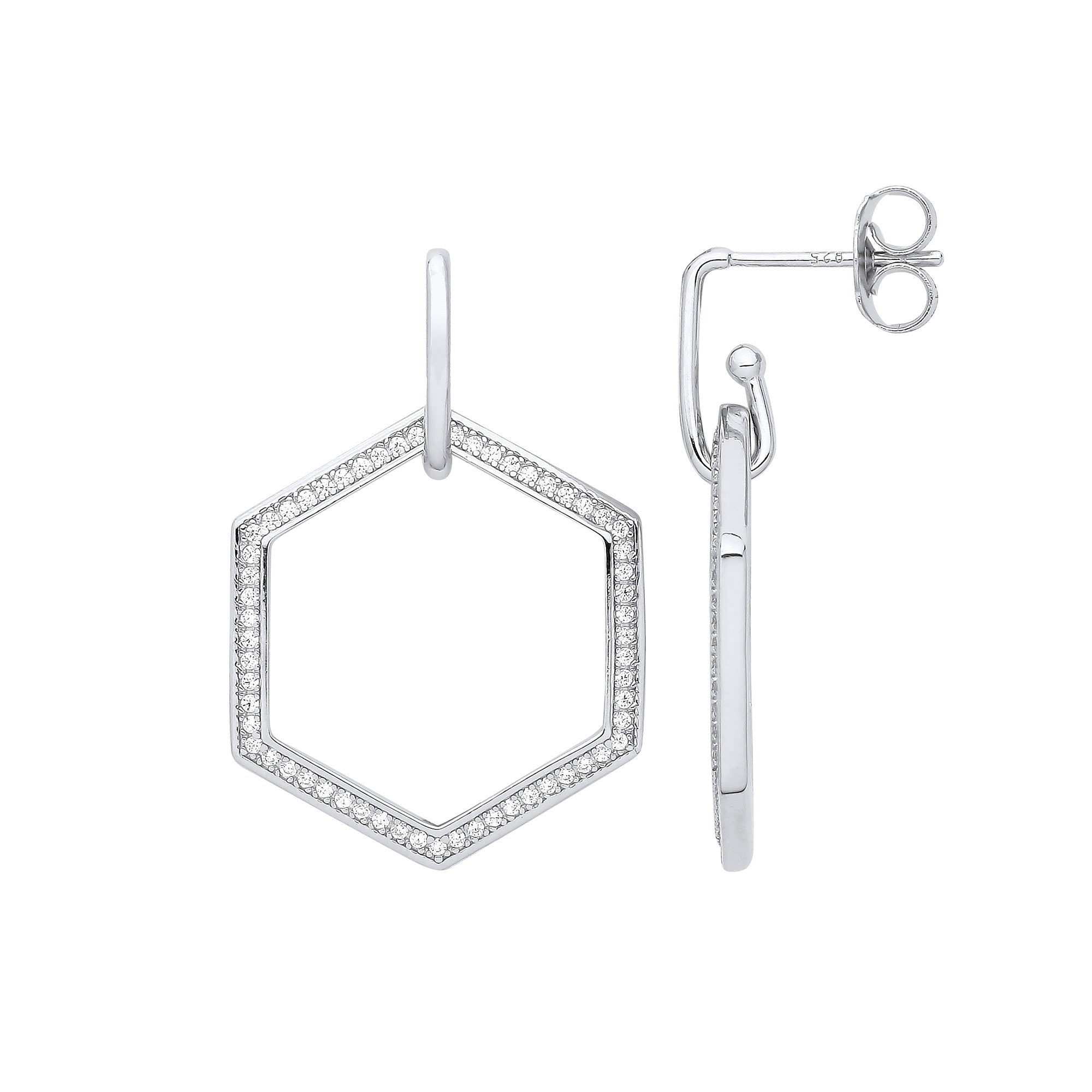 Sterling Silver Honeycomb Cubic Zirconia Earrings
