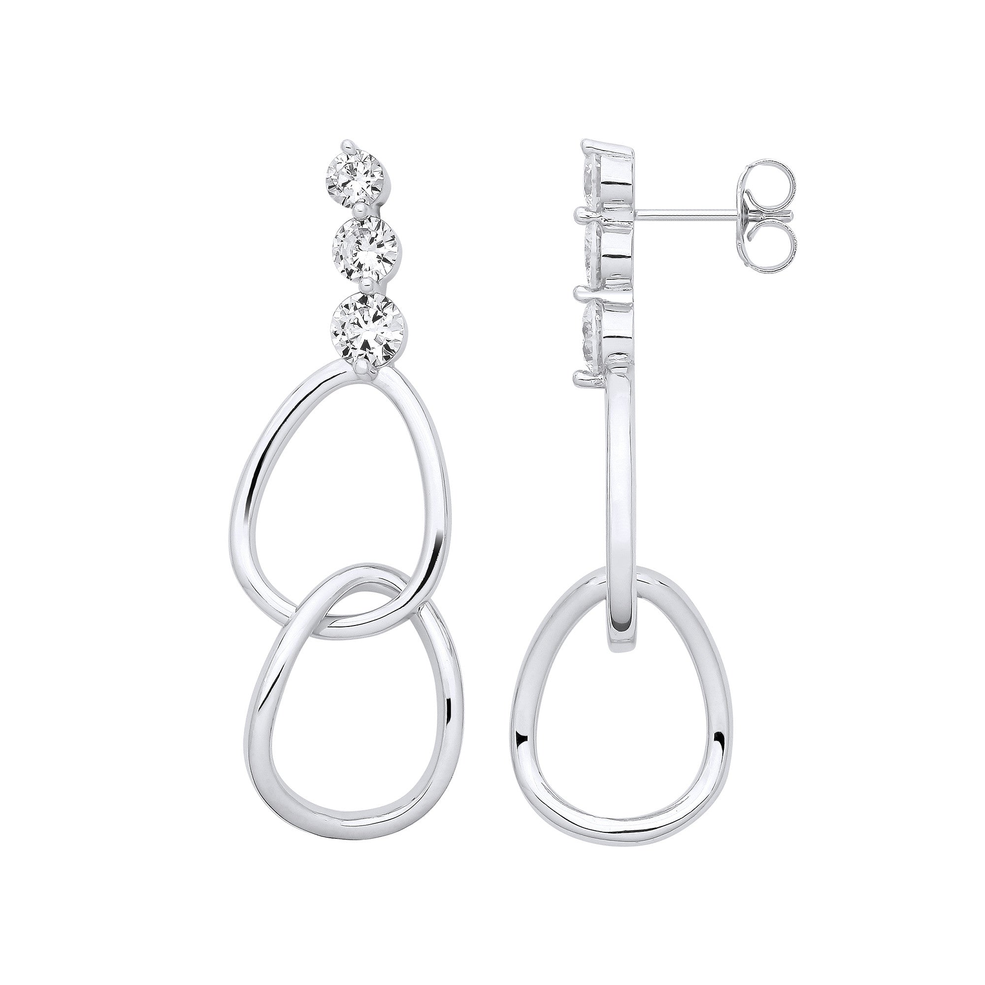 Sterling Silver Interlocked Teardrop Cubic Zirconia Earrings