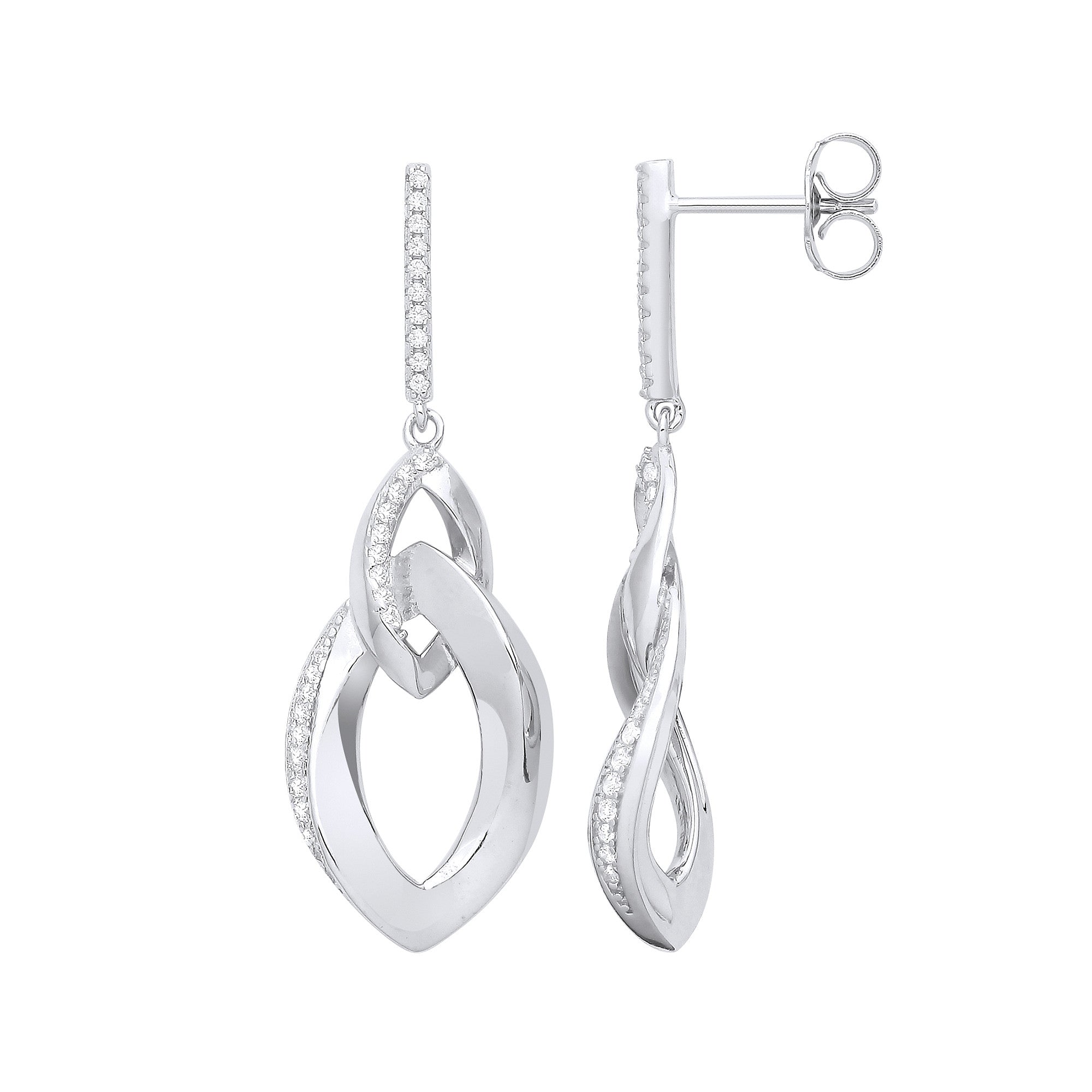 Sterling Silver Graduated Oval Cubic Zirconia Drop Earrings
