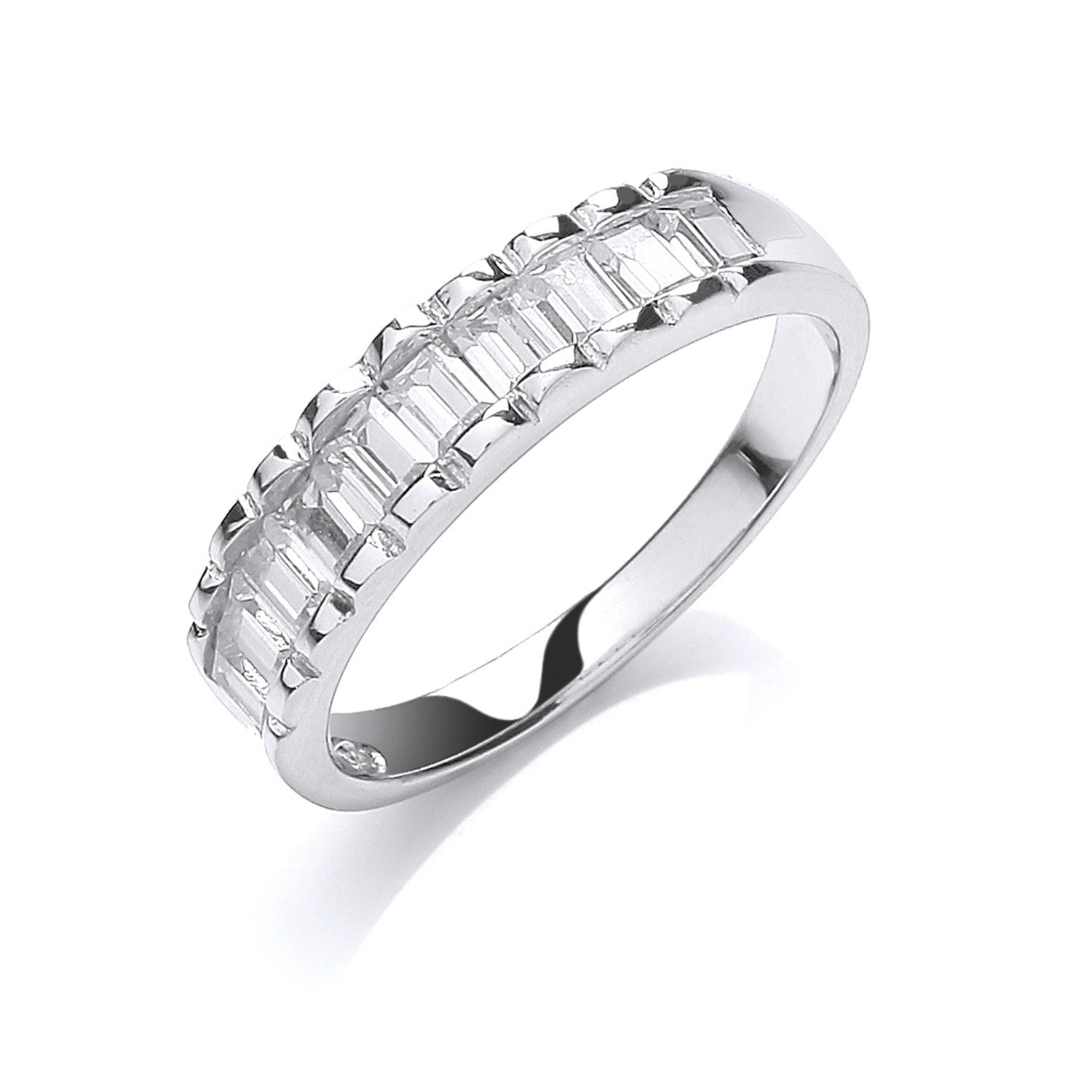 Sterling Silver 10 Baguettes Cubic Zirconia Half Eternity Ring