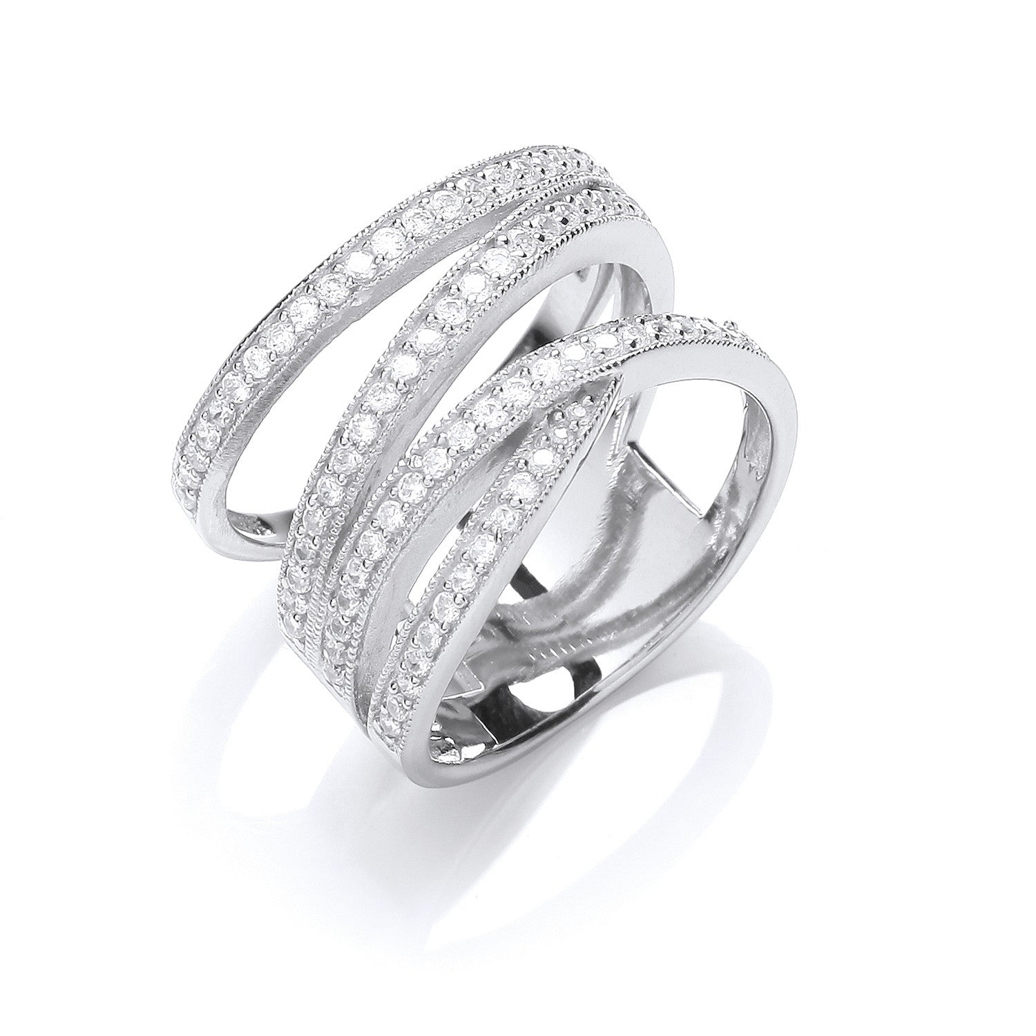 Sterling Silver Micro-Pave Multi Band Cubic Zirconia Ring