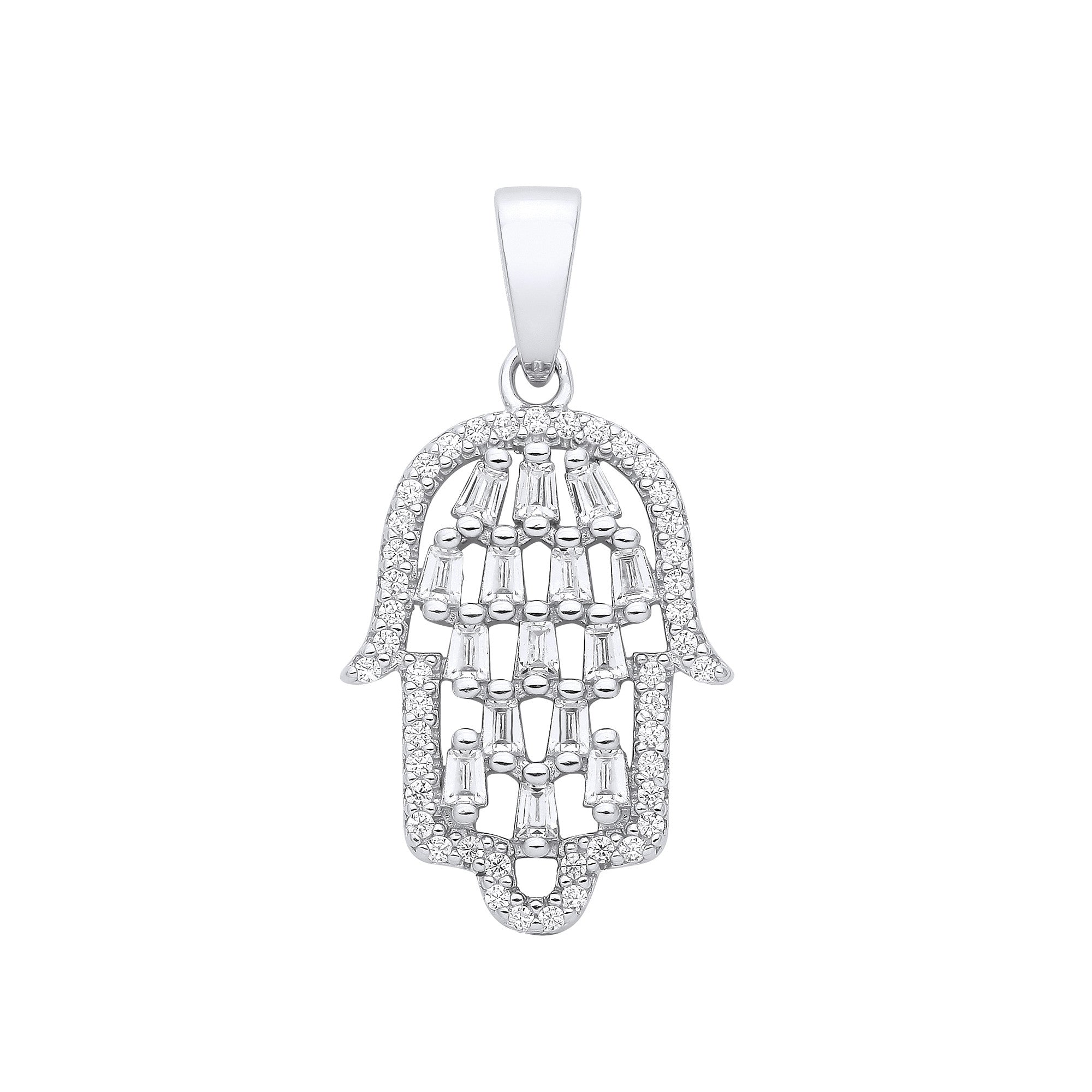 Sterling Silver Hamsa Cubic Zirconia Pendant