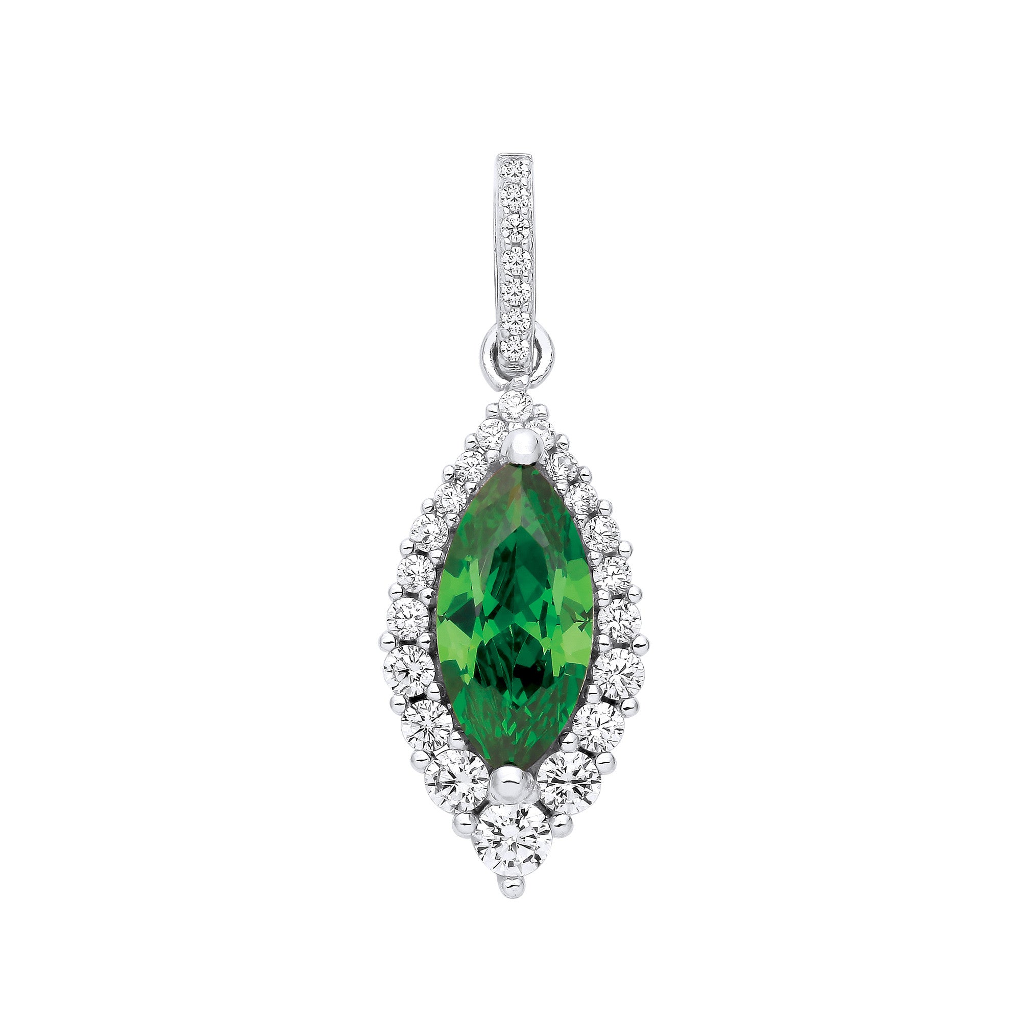 Sterling Silver Green Marquise Cubic Zirconia Drop Pendant