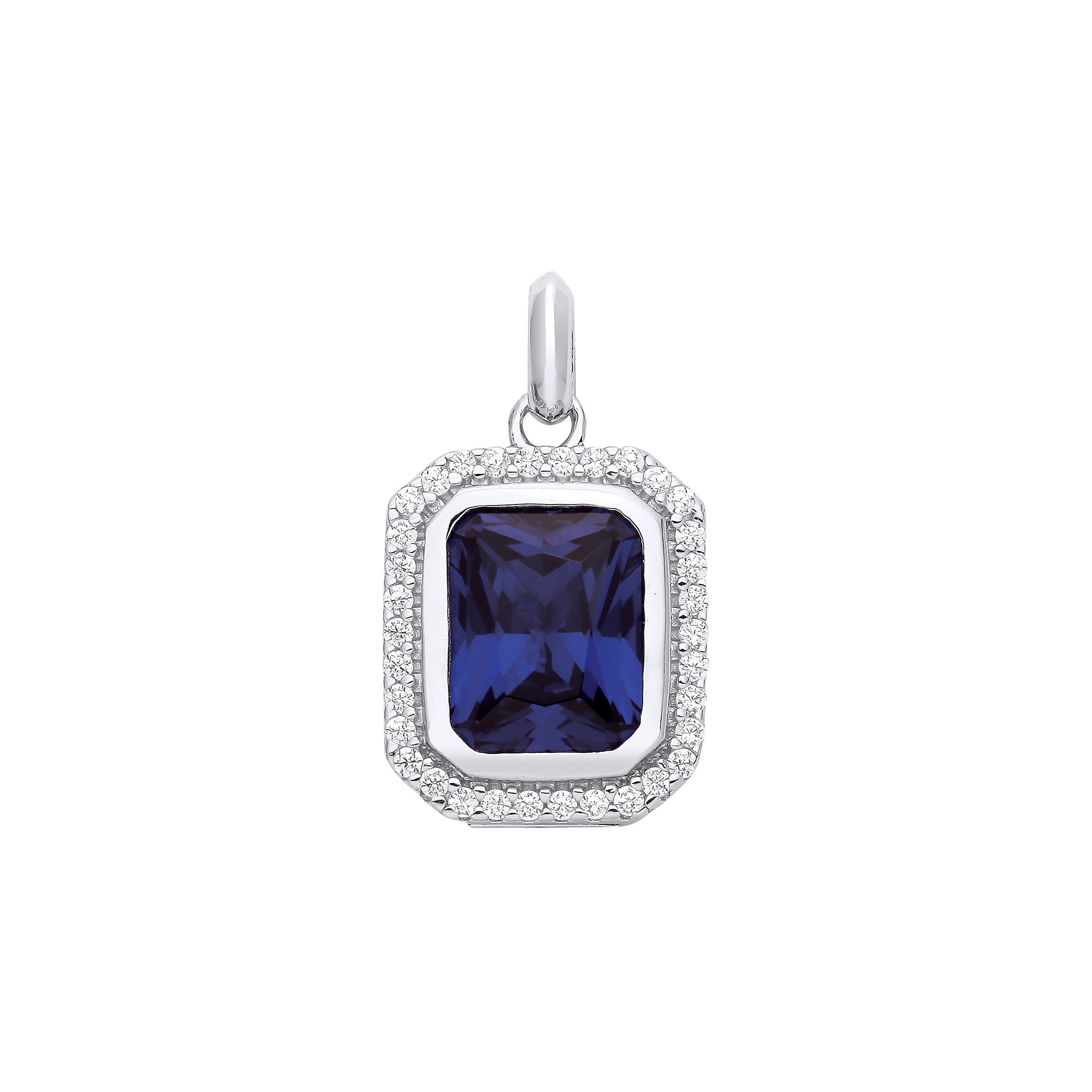 Sterling Silver Blue Octagon Cubic Zirconia Pendant