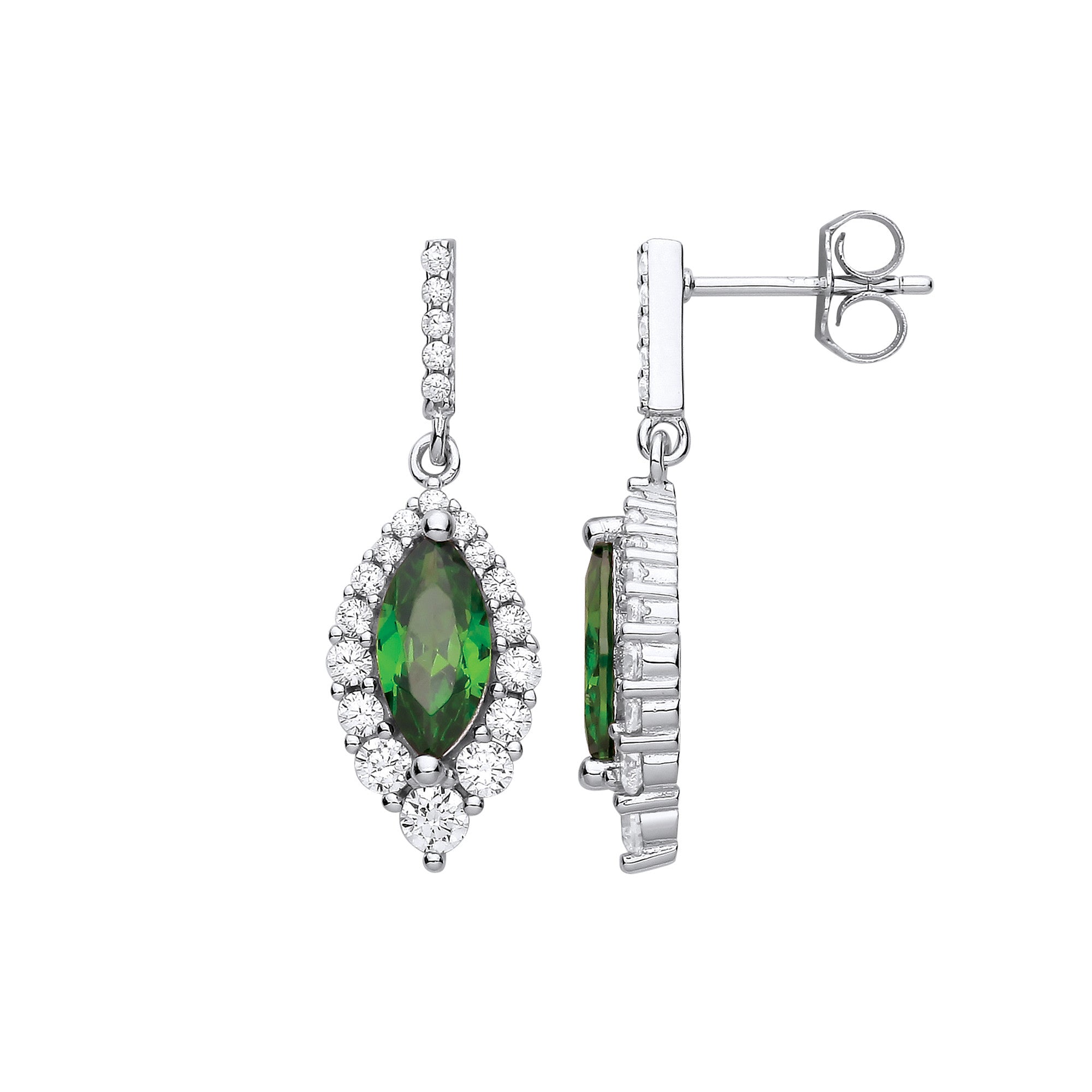 Sterling Silver Green Marquise Cubic Zirconia Drop Earrings