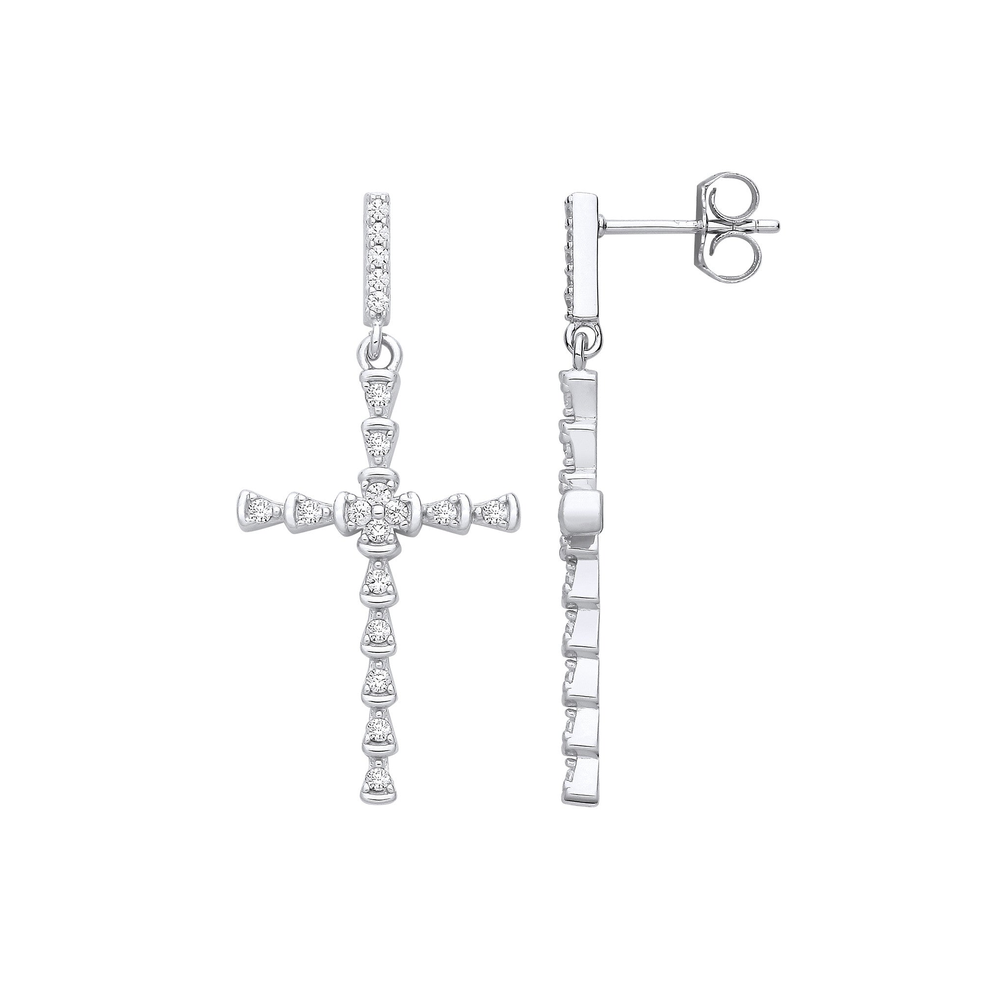 Sterling Silver Part Rub-Over Cubic Zirconia Cross