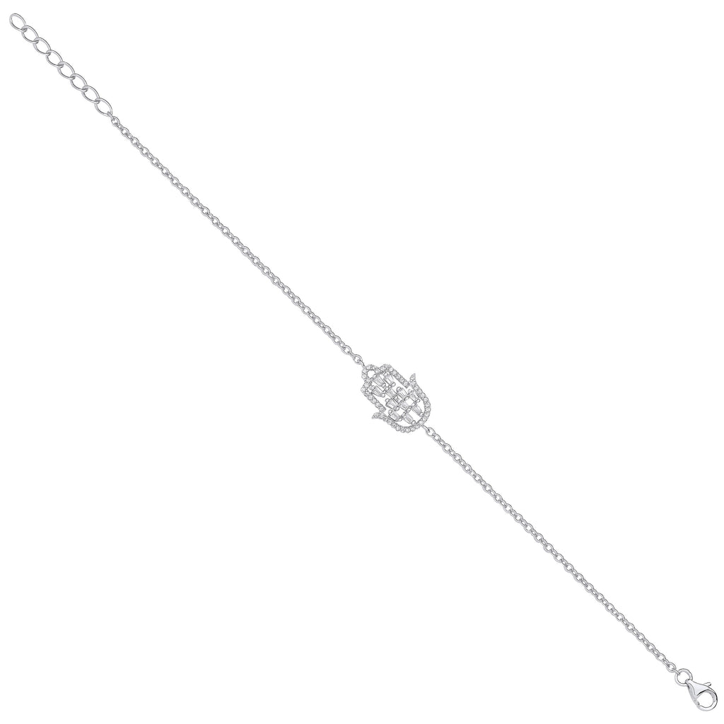 Sterling Silver Cubic Zirconia Hamsa Bracelet