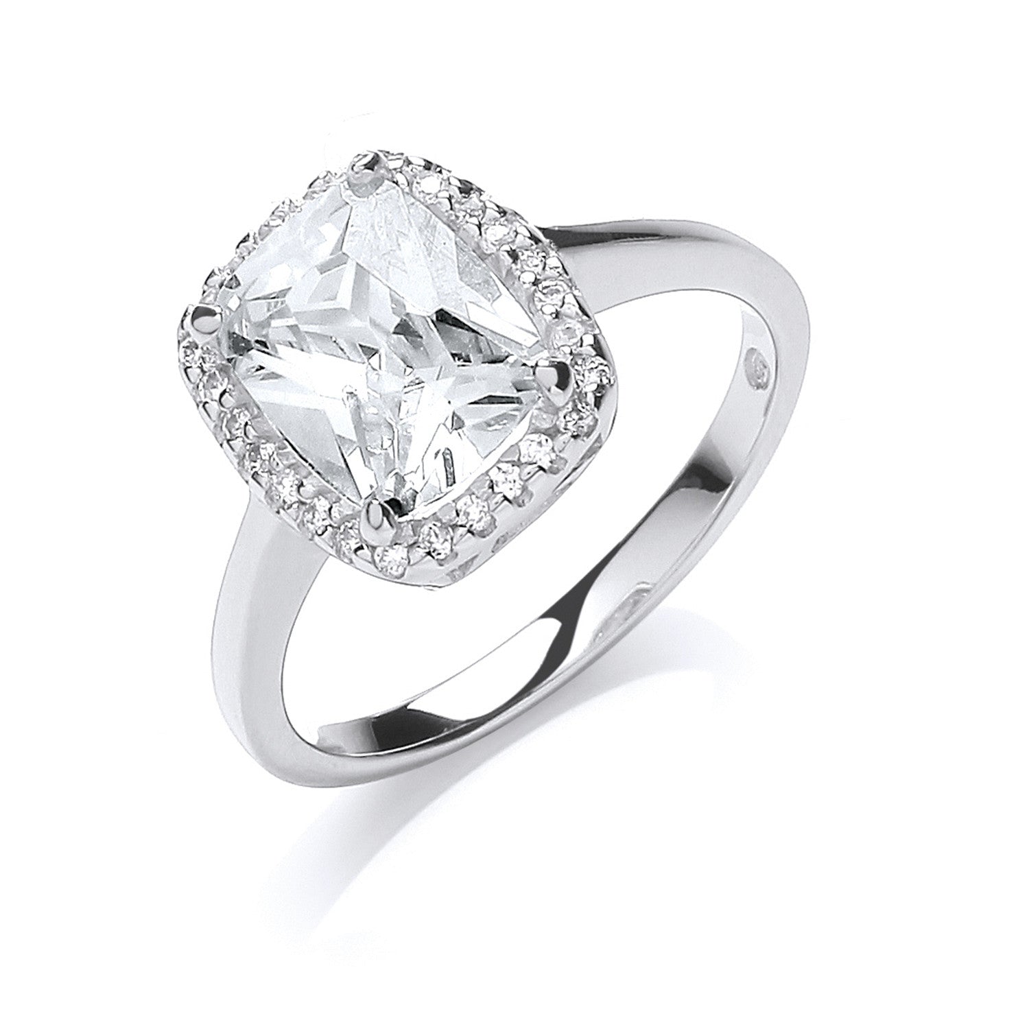 Sterling Silver Cushion Centre Cubic Zirconia Ring