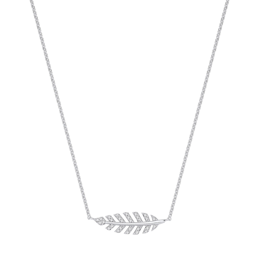 Sterling Silver Cubic Zirconia Feather Necklace