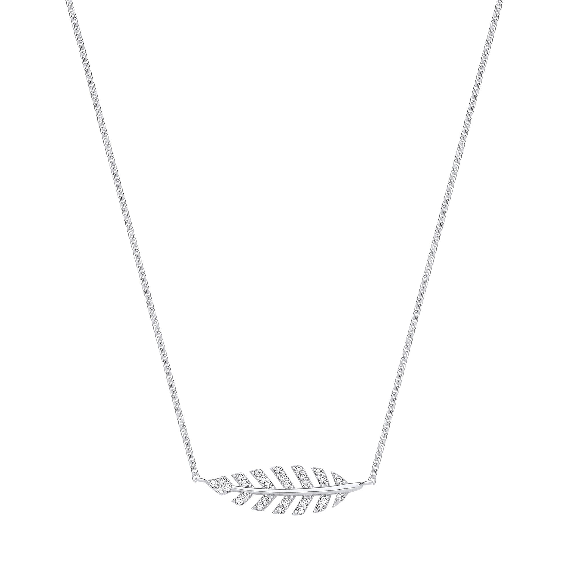 Sterling Silver Cubic Zirconia Feather Necklace