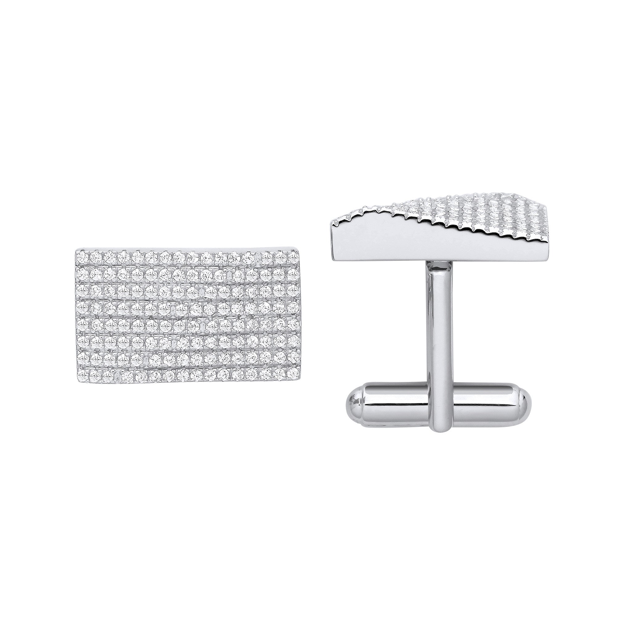 Sterling Silver Cubic Zirconia Rectangle Raised Slope Cufflinks