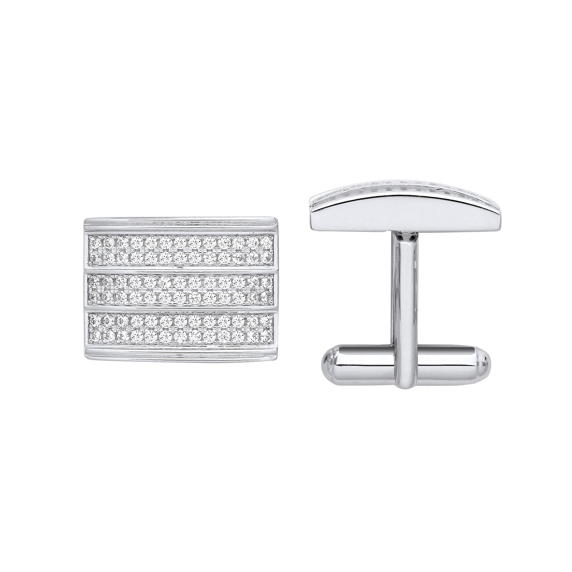 Sterling Silver Cubic Zirconia Rectangle Cufflinks