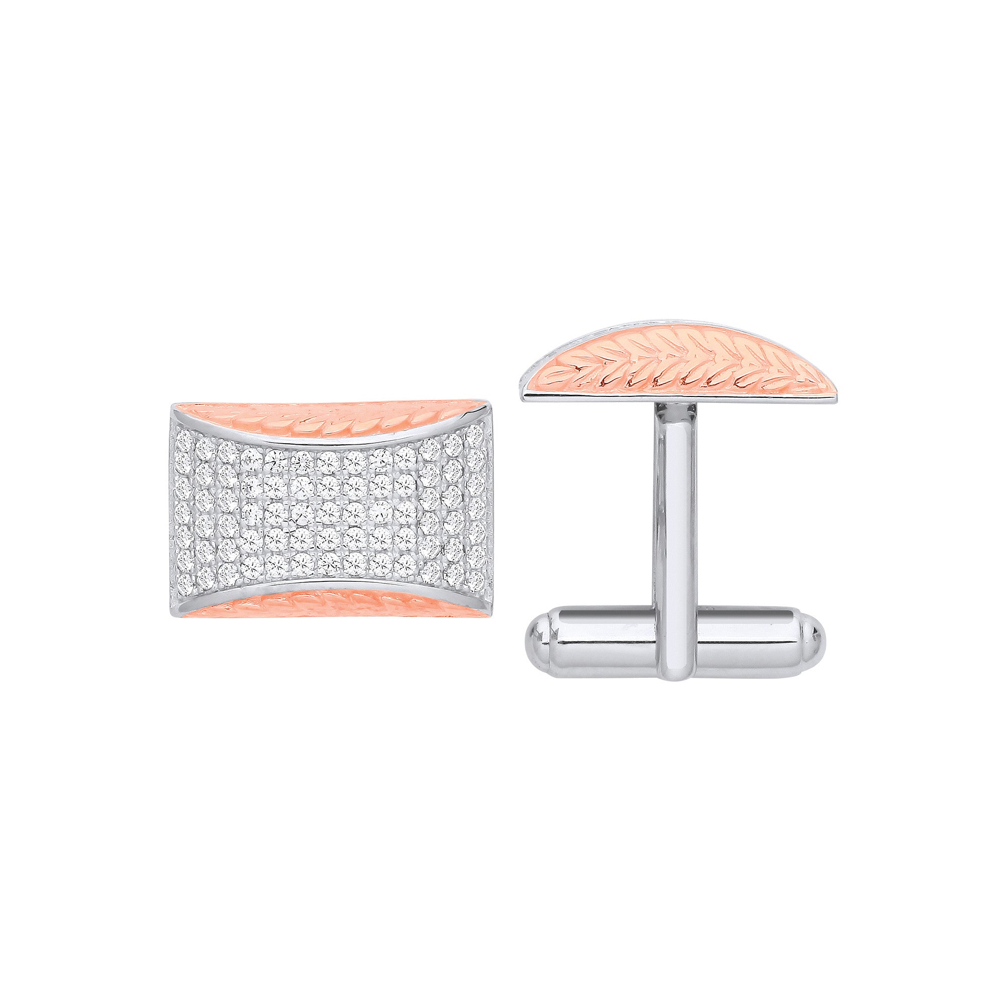 Sterling Silver Cubic Zirconias & Rose Gold Plating Barley Design Cufflinks