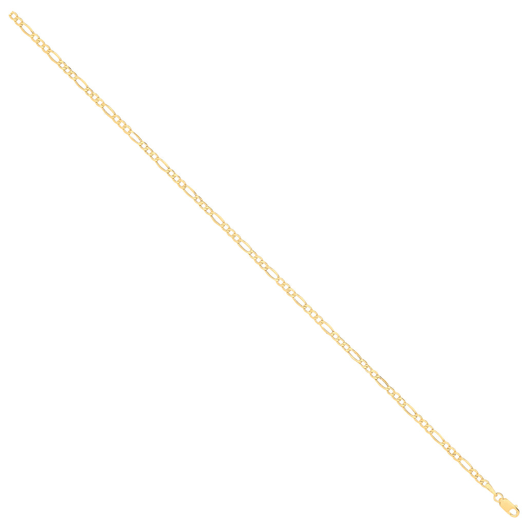 14ct Yellow Gold Hollow Beveled Figaro 2.6mm Chain