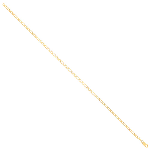 14ct Yellow Gold Hollow Beveled Figaro 2.6mm Chain