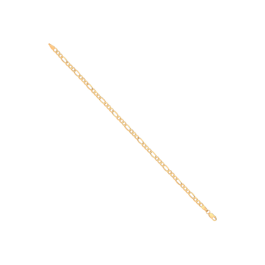 14ct Yellow Gold Hollow Beveled Figaro 3.4mm Chain
