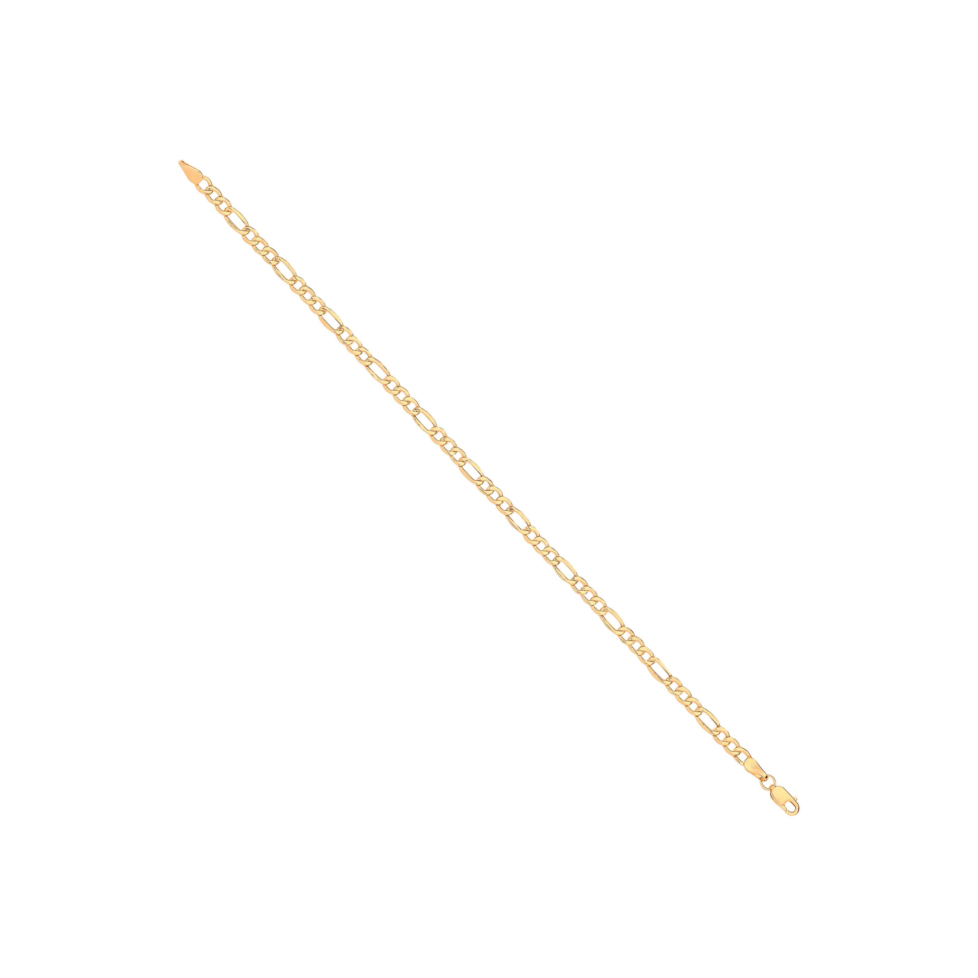 14ct Yellow Gold Hollow Beveled Figaro 3.4mm Chain