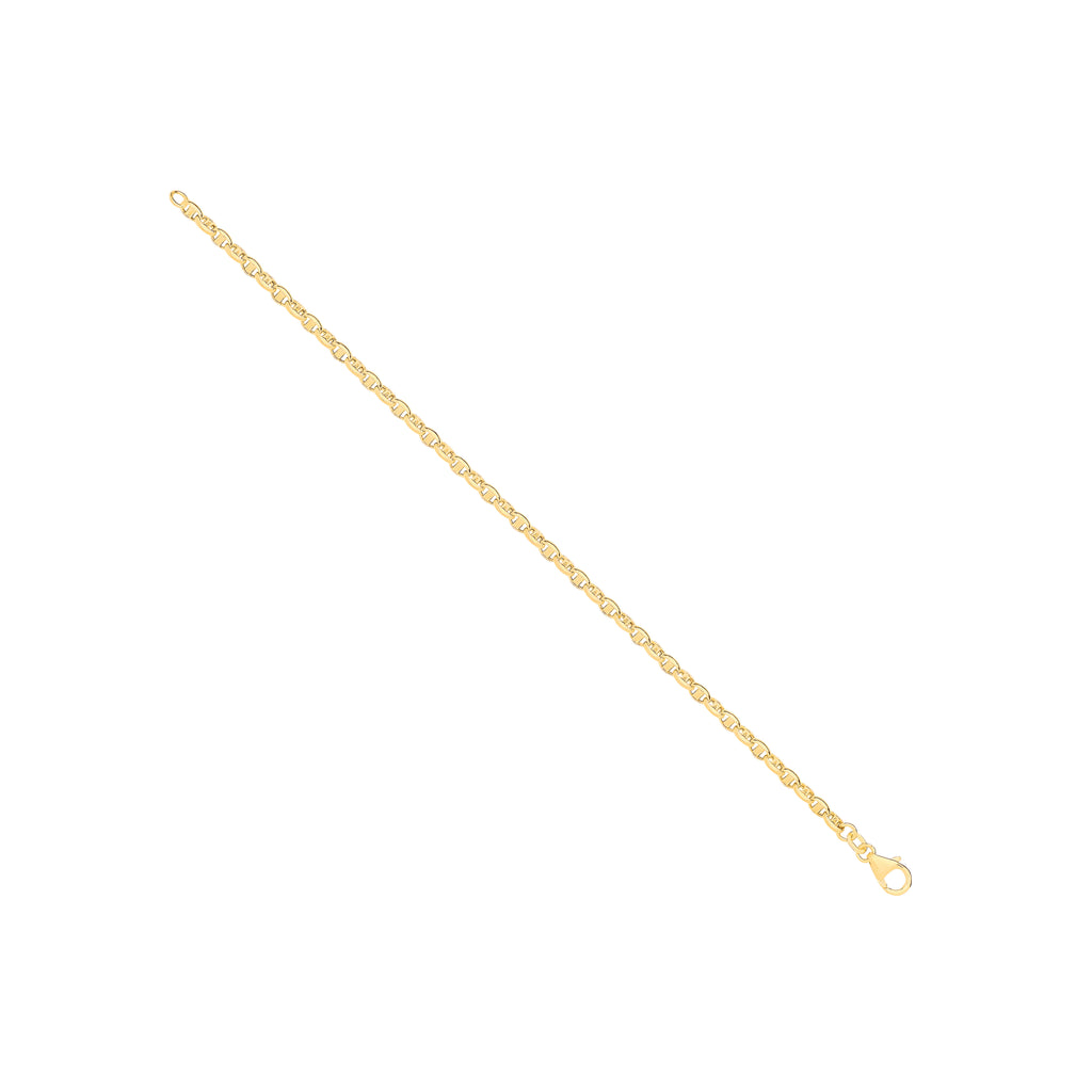 14ct Yellow Gold Hollow Oval Puff Marine 3.6mm Chain