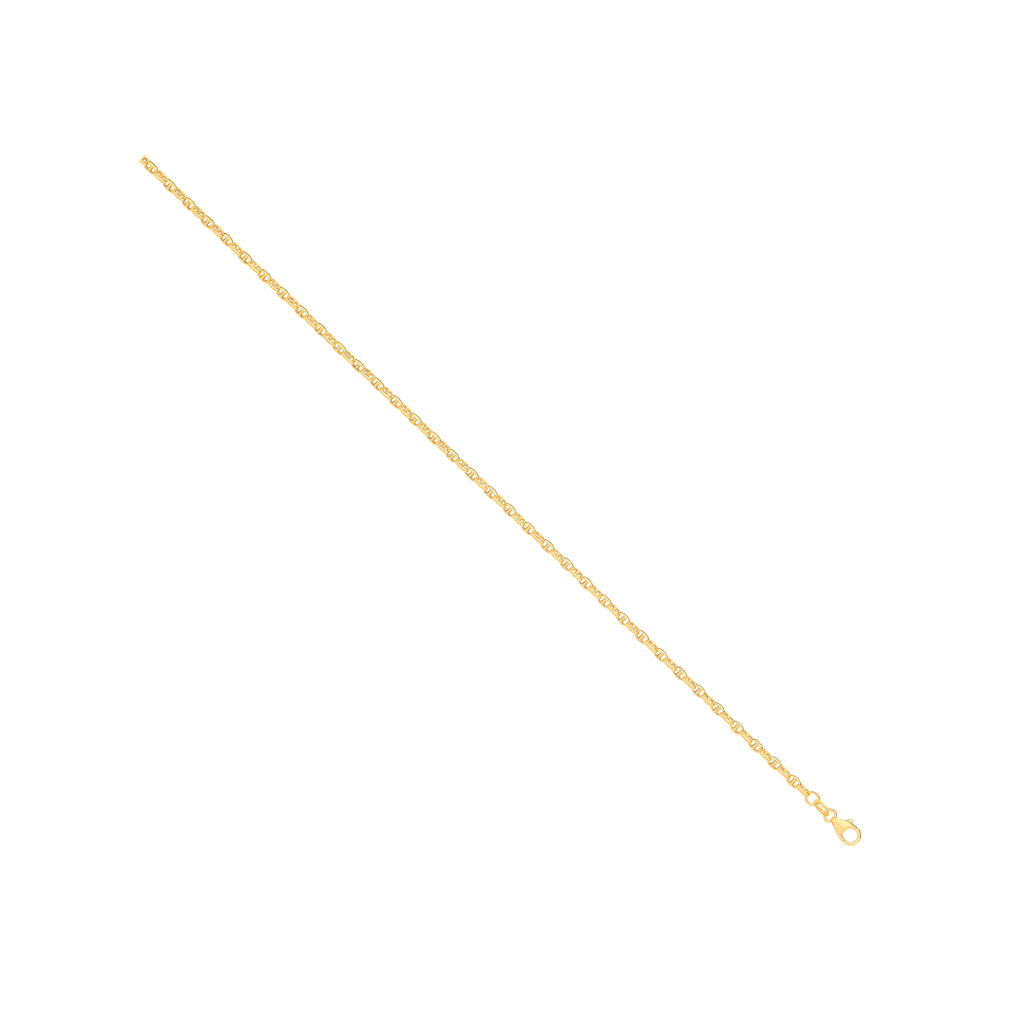 14ct Yellow Gold Hollow Oval Puff Marine 2.7mm Chain