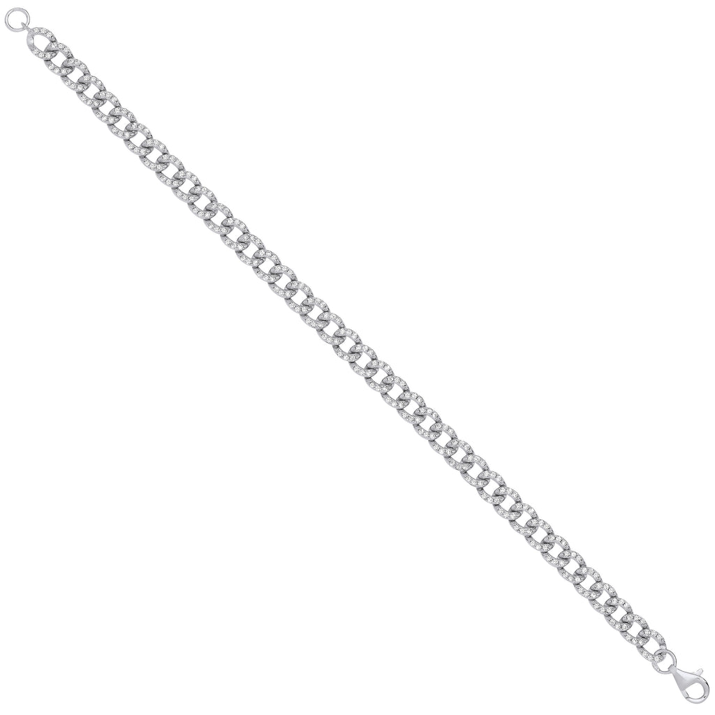 Sterling Silver Cubic Zirconia Curb Gents 6.4mm Bracelet