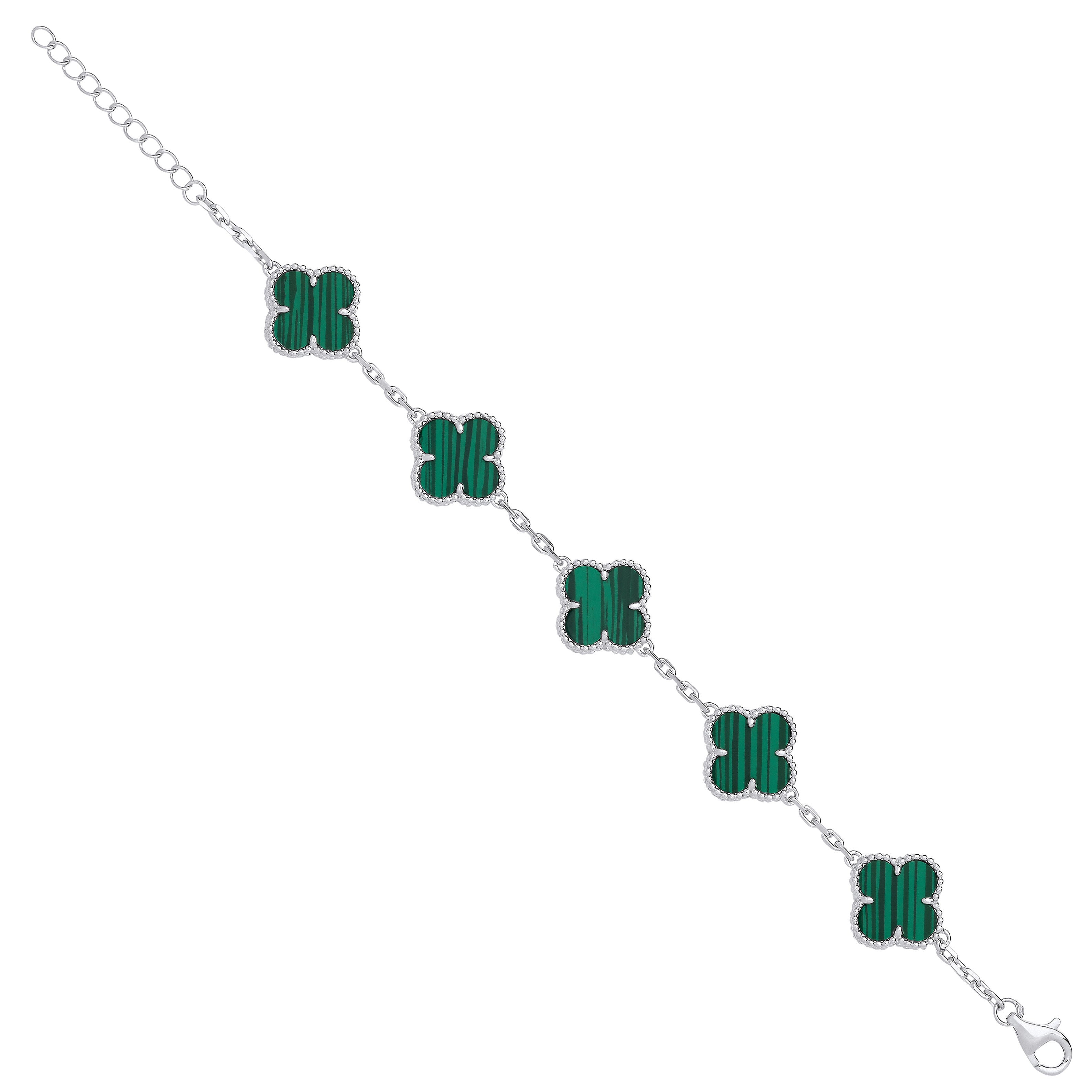 Sterling Silver Green Four Leaf Clover Bracelet